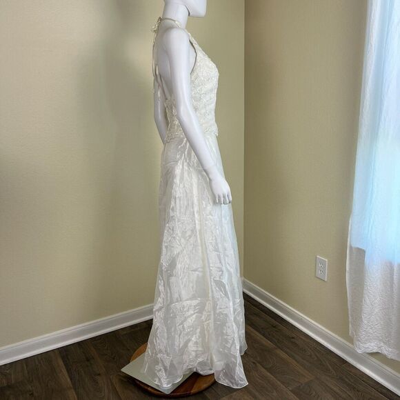 Vintage Jessica Mcclintock Bridal Women's Size 6 Ivory Floral Halter Maxi Dress - Picture 14 of 15